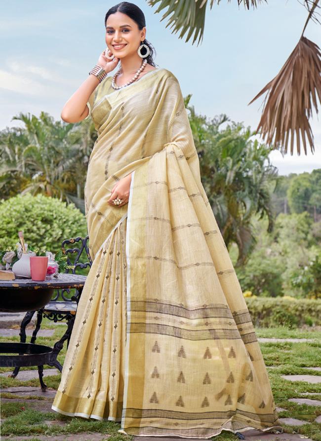 Cotton Cream Daily Wear Weaving Saree